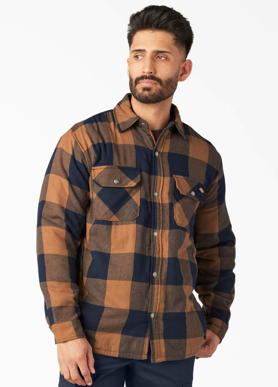 DICKIES Water Repellent Fleece-Lined Flannel Shirt Jacket Brown