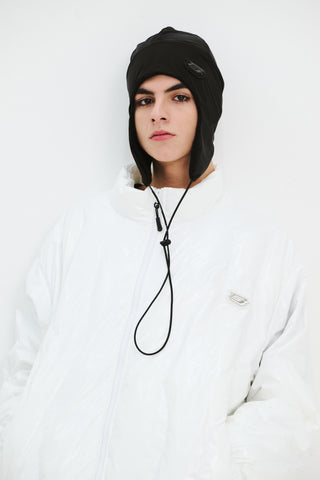 BSRABBIT METAL LOGO FLEECE EARFLAP BEANIE BLACK BSRABBIT METAL LOGO FLEECE EARFLAP BEANIE BLACK