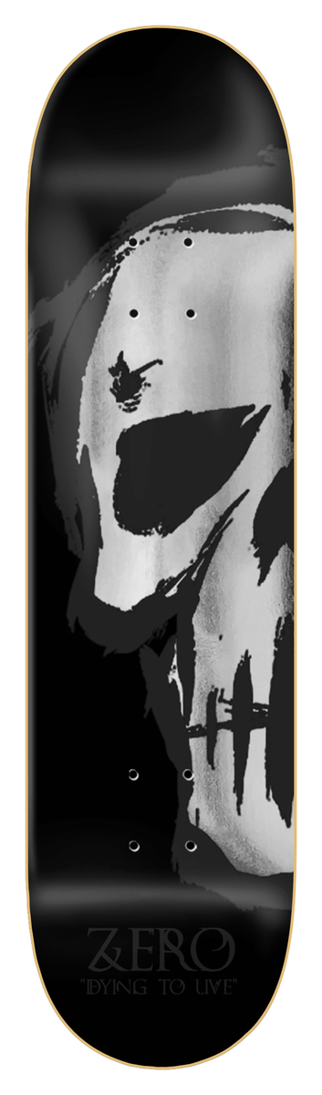 ZERO DYING TO LIVE SKULL - SILVER FOIL 8.25" SKATEBOARD DECK