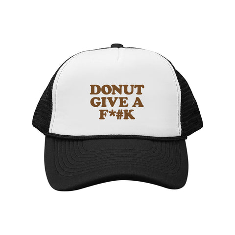 "DONUT GIVE A F*#K" DS TRUCKER HAT WHITE BLACK