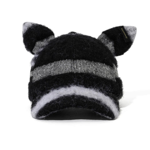 BSRABBIT Short Bunny Ear Faux Fur Cap Black