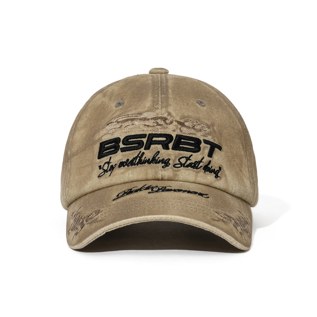 BSRABBIT 3D Embroidery Dirty Washed Cotton Cap Beige