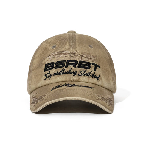 BSRABBIT 3D Embroidery Dirty Washed Cotton Cap Beige