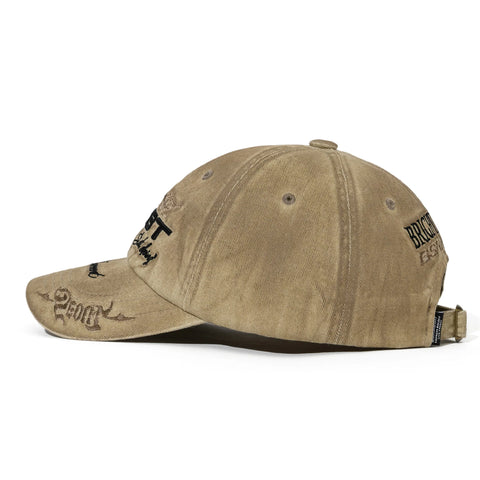 BSRABBIT 3D Embroidery Dirty Washed Cotton Cap Beige
