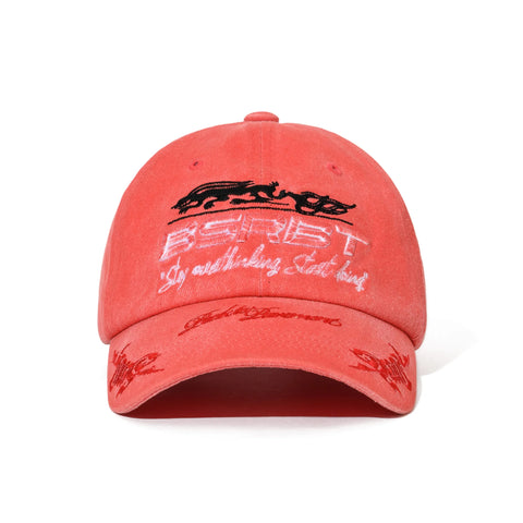 BsRabbit 3D Embroidery Dirty Washed Cotton Cap Red