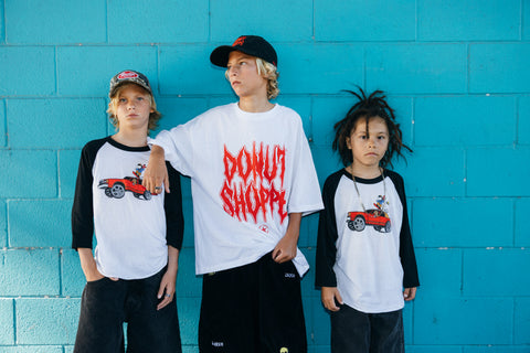 DONUT SHOPPE GANG COLLECTION - YOUTH RAGLAN WHITE BLACK