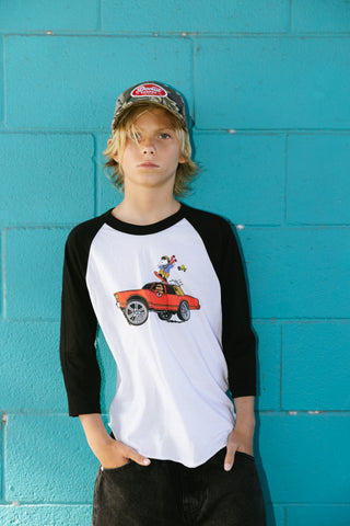 DONUT SHOPPE GANG COLLECTION - YOUTH RAGLAN WHITE BLACK