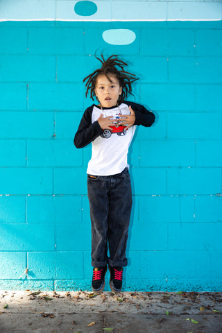 DONUT SHOPPE GANG COLLECTION - YOUTH RAGLAN WHITE BLACK