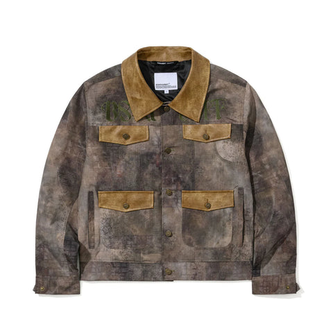 BSRabbit Rustic Artwork Wide Work Jacket Wood Brown