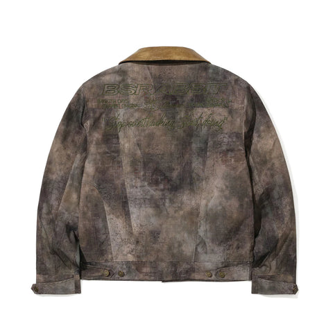 BSRabbit Rustic Artwork Wide Work Jacket Wood Brown