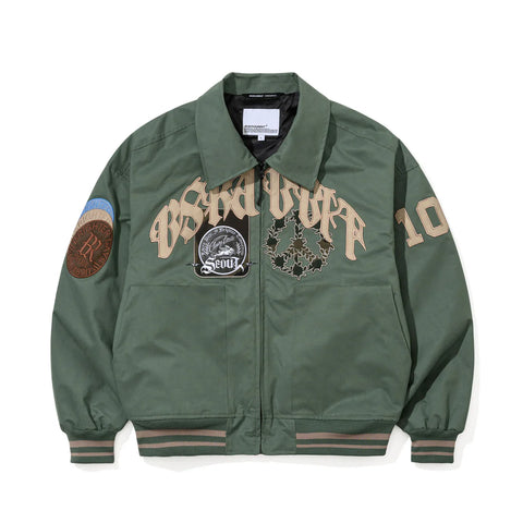 BSRabbit Crest Patch Varsity Jacket Green