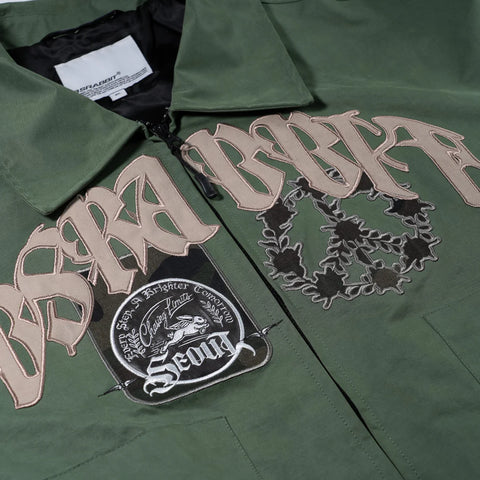 BSRabbit Crest Patch Varsity Jacket Green