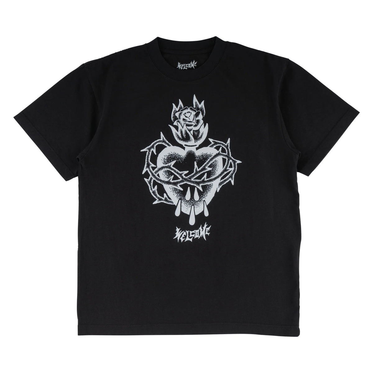 WELCOME HALLOWED PRINTED BOXY GARMENT-DYED TEE - BLACK