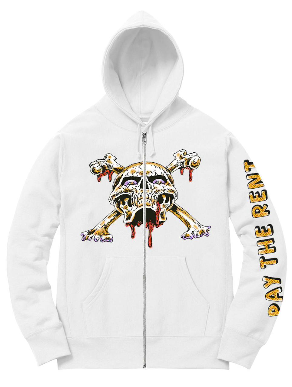 PAY THE RENT ZIP UP HOODIE WHITE