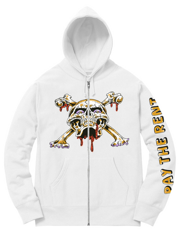 PAY THE RENT ZIP UP HOODIE WHITE