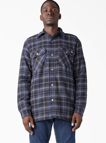 DICKIES Water Repellent Fleece-Lined Flannel Shirt Jacket - Navy