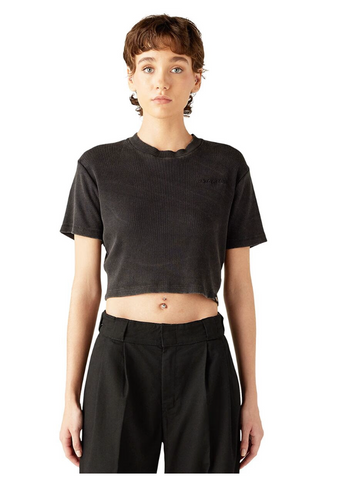 DICKIES WOMEN'S PLENTYWOOD CROPPED T-SHIRT ACID WASH BLACK