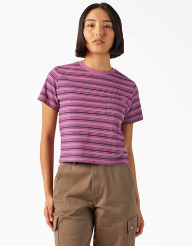 DICKIES WOMENS COLLEGIATE STRIPE SLEEVE TEE