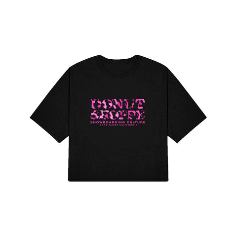 DS STACKED CROP T-SHIRT BLACK CHEETAH