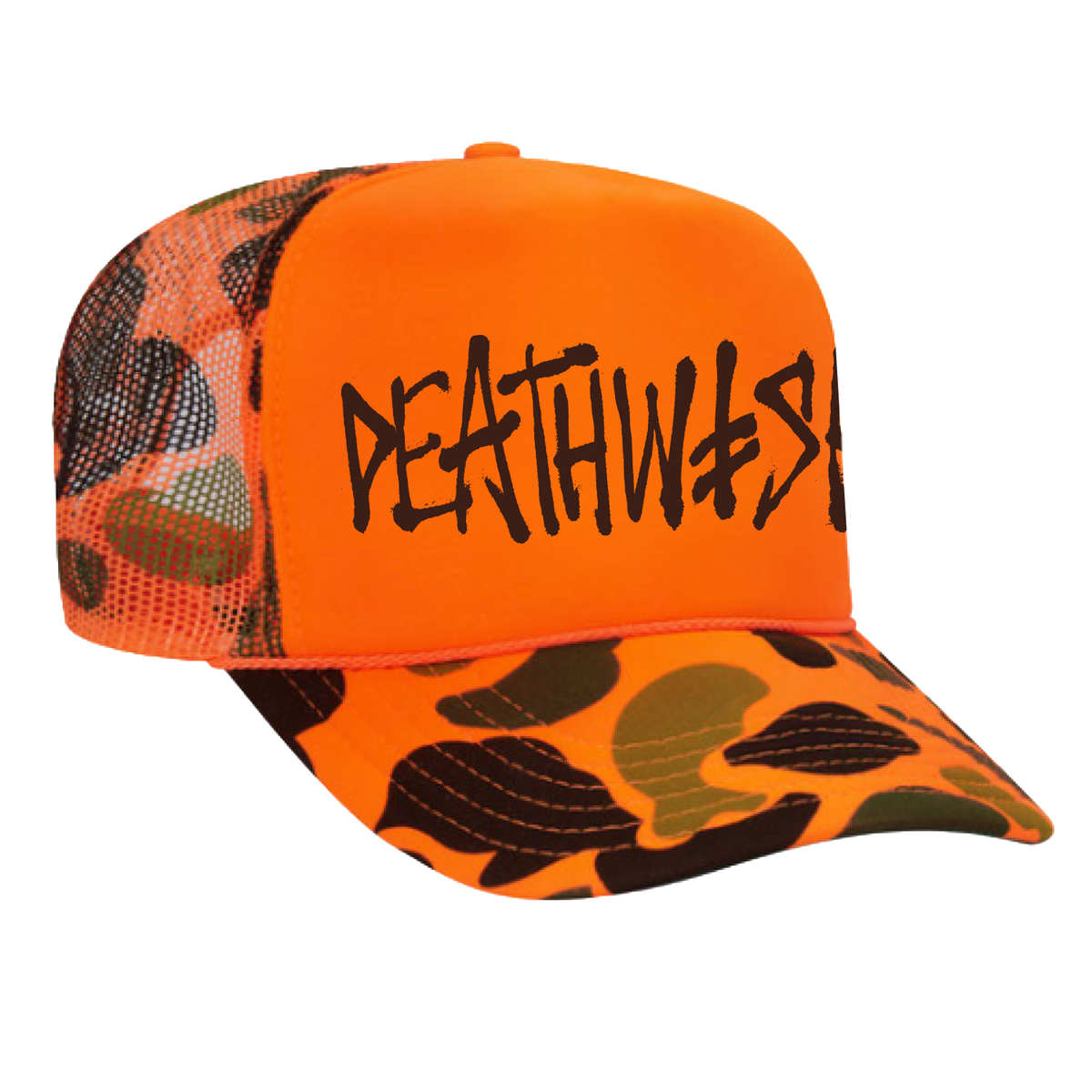 DEATHWISH - OG DEATHSPRAY ORANGE OPTION CAMO TRUCKER Black - Puff Print