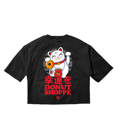 DS Lucky Kitty Black Crop T-Shirt