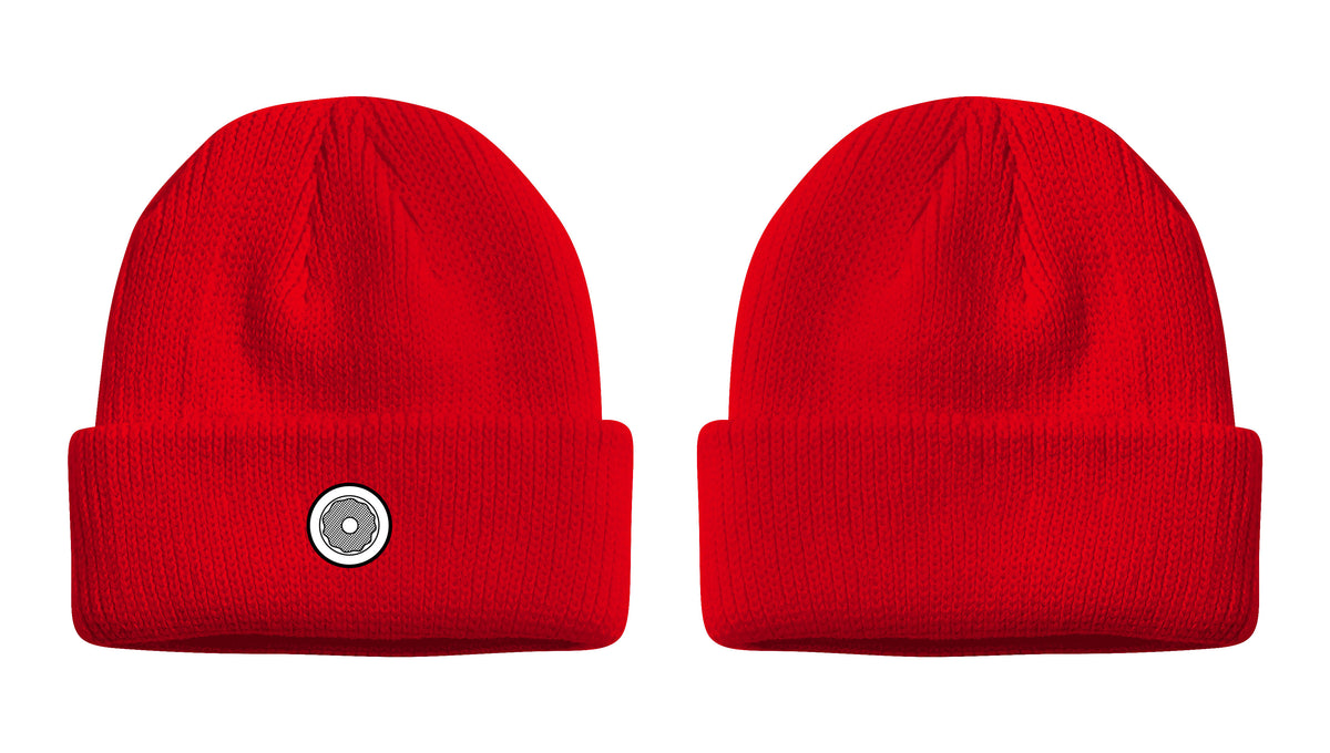 DS Icon Patch Ribbed Fold Beanie Red