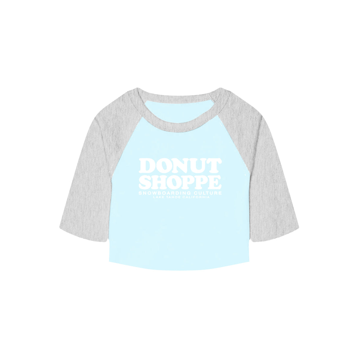 DS STACKED CROP RAGLAN T-SHIRT HEATHER GREY BABY BLUE