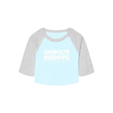 DS STACKED CROP RAGLAN T-SHIRT HEATHER GREY BABY BLUE